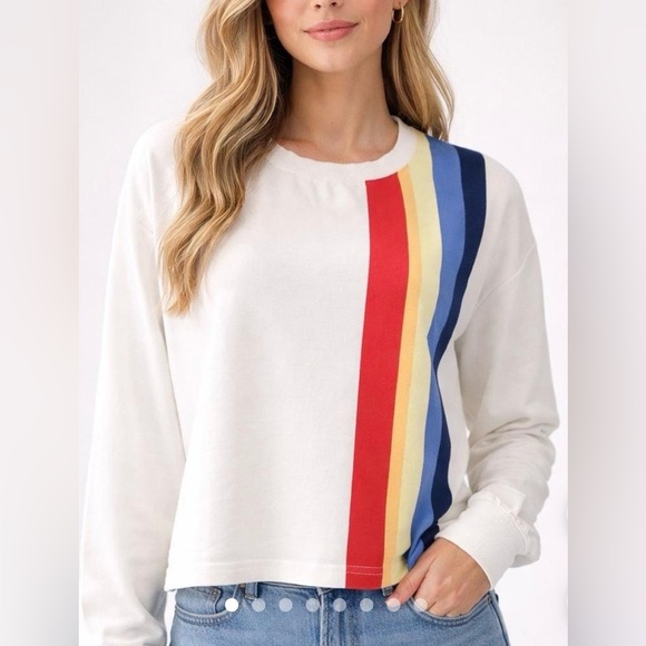 Marine Layer White Top with Colorful Stripes, Sz L (P2P 22”) - Picture 1 of 6